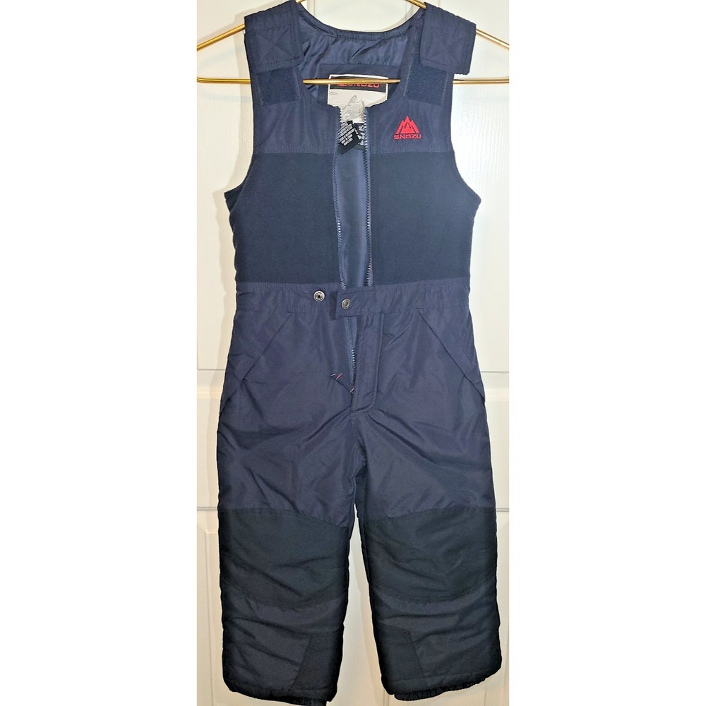 Snozu Kids Size 5 Navy Blue Snow Bibs Insulated Overalls Fleece Bodice Zip Front